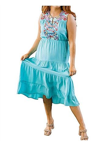 Layers Clothing Embroidered Midi Dress in Blue (view 2)