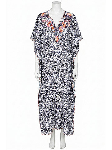 America & Beyond Night Sky Animal Print Kaftan in Blue/White/Coral (view 1)
