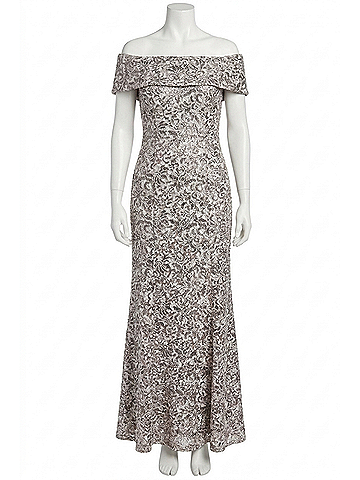 Alex Evenings Off The Shoulder Maxi Dress in Mink (view 1)
