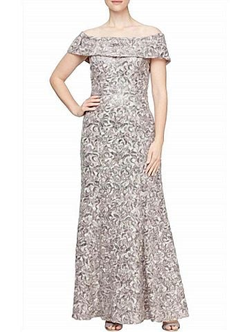 Alex Evenings Off The Shoulder Maxi Dress in Mink (view 2)
