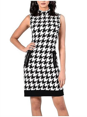 Frank Lyman Design Houndstooth Print Mini Dress in Black-And-White (view 2)