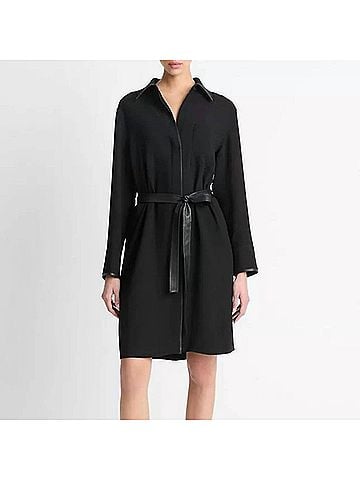 Vince. Women's Leather Trim Dress in Black (view 2)