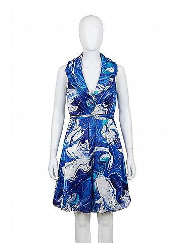 Samuel Dong Double Wired Collar Cross Tie Bubble Dress in Aquaswirl (view 1)