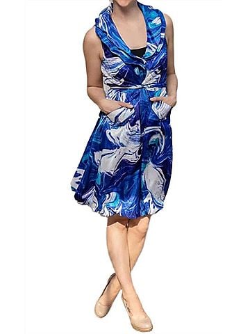 Samuel Dong Double Wired Collar Cross Tie Bubble Dress in Aquaswirl (view 2)
