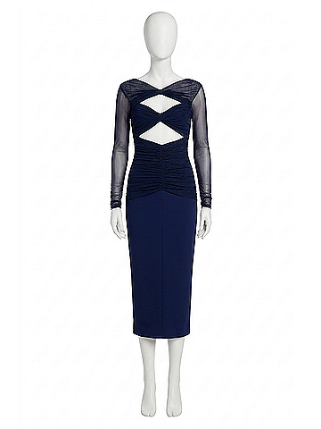 Chiara Boni La Petite Robe Leitha Cutout Mixed Media Sheath Dress in Blue Notte (view 1)