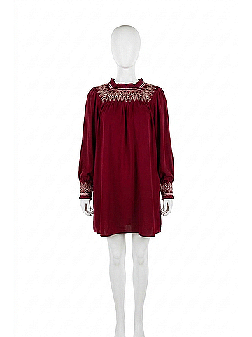 Layers Clothing Women's Embroidered Smocked Dress in Red (view 1)
