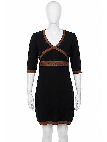 Angel Button-Accent Dress in Black/Mocha (view 1)