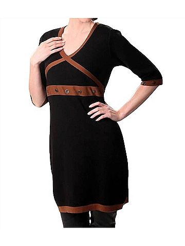 Angel Button-Accent Dress in Black/Mocha (view 2)