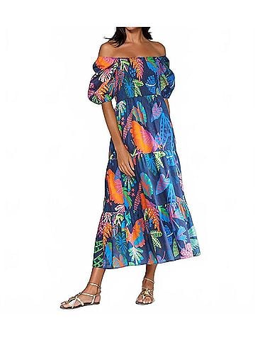 Vilagallo Tora Midi Dress in Blue Multi (view 2)