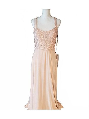 MoriLee by Madeline Gardner Floral Embroidered Chiffon Bridesmaid Dress in Blush (view 2)