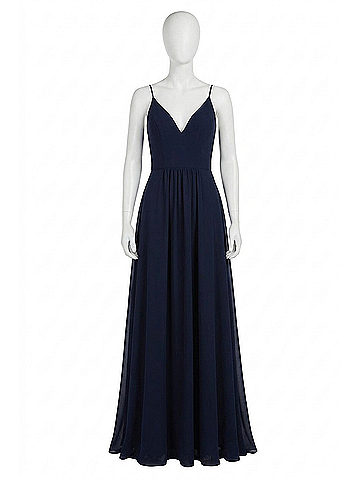 MoriLee by Madeline Gardner Full Length Vneck Chiffon Bridesmaids Dress in Marine (view 1)