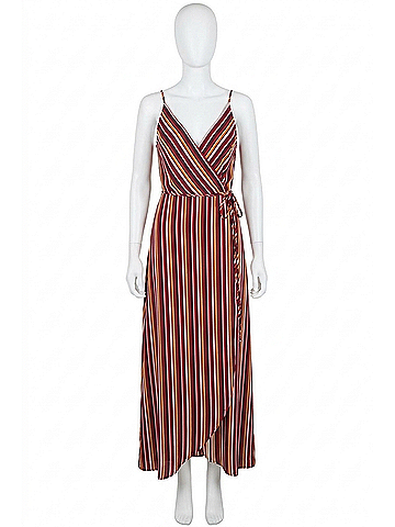 Aqua Resort Sleeveless Wrap V-Neck Maxi Dress in Wine Stripe (view 1)
