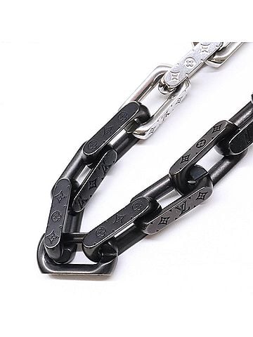 Louis Vuitton LOUIS VUITTON M00677 Collier Monogram Chain Necklace Silver Black Men's (view 2)