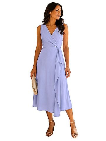 Kensie Periwinkle Blue Faux Wrap Ruffle Midi Cocktail Dress (view 1)