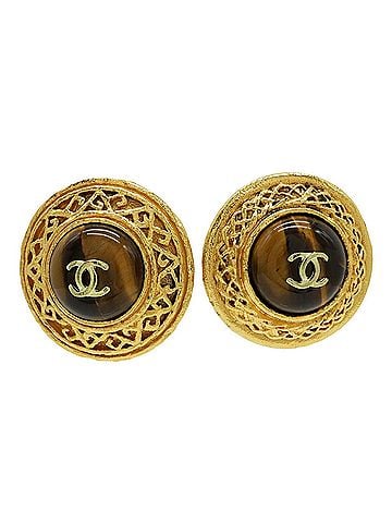 Chanel CHANEL Tiger Eye Coco Mark Round Earrings GP Gold Brown (view 1)