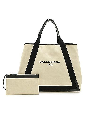 Balenciaga BALENCIAGA Balenciaga Navy Cabas M Tote Bag Shoulder Canvas Leather Natural Black 339936 (view 1)