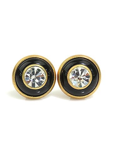 Chanel Chanel earrings, metal, rhinestone, gold, black, clear, women's, h32239a (view 1)