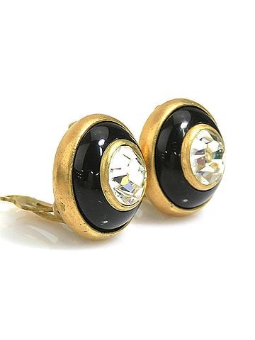 Chanel Chanel earrings, metal, rhinestone, gold, black, clear, women's, h32239a (view 2)