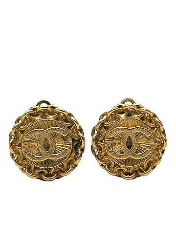 Chanel Chanel Coco Mark Vintage Round Earrings, 95P Stamp, Gold Plated, Women's CHANEL (view 1)
