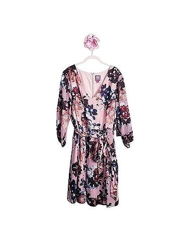 Vince Camuto Pink Floral Applique Long Sheer Sleeve Mini Wrap Dress Casual Dress (view 2)