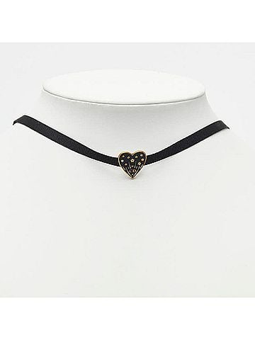 Christian Dior Christian Dior Dior Logo Heart Grosgrain Ribbon Choker Black Gold Metal Women's (view 1)