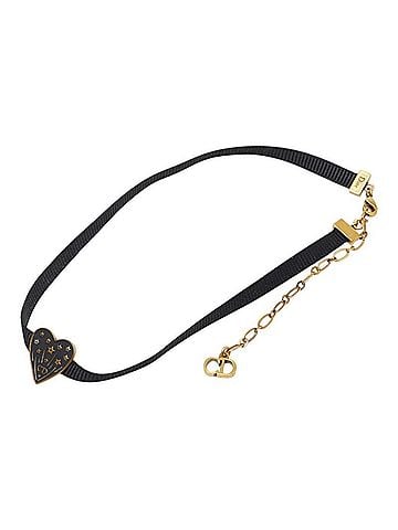 Christian Dior Christian Dior Dior Logo Heart Grosgrain Ribbon Choker Black Gold Metal Women's (view 2)
