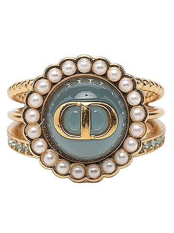 Christian Dior Christian Dior Dior Baroque Ring CD Logo Ring, Size S, Gold Plated, Rhinestone, Faux Pearl, Women's. (view 1)