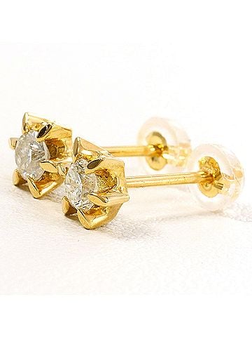 Unbranded 18K (18-karat) Yellow Gold (YG) Earrings with 0.22ct Diamonds, Certificate of Authenticity, Total Weight 1.2g, Jewelry (view 1)