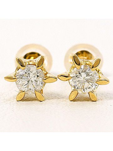 Unbranded 18K (18-karat) Yellow Gold (YG) Earrings with 0.22ct Diamonds, Certificate of Authenticity, Total Weight 1.2g, Jewelry (view 2)
