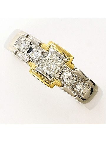 Unbranded PT900 Platinum 18K Yellow Gold Ring with 0.20ct and 0.34ct Diamonds, Certificate of Authenticity, Total Weight 8.5g, Jewelry (view 1)