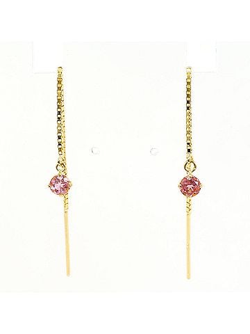 Unbranded 18K (18-karat) Yellow Gold Earrings with Pink Tourmaline, Total Weight 0.6g, Jewelry (view 1)