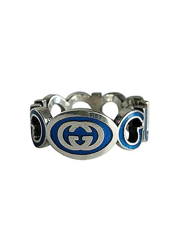 Gucci GUCCI 925 Interlocking GG Logo Silver Ring (equivalent to), with Box, Blue Silver, Men's/Women's. (view 1)