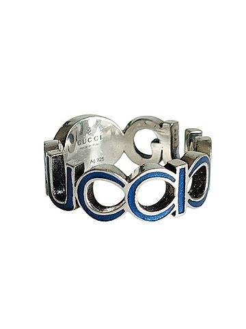 Gucci GUCCI 925 Interlocking GG Logo Silver Ring (equivalent to), with Box, Blue Silver, Men's/Women's. (view 2)