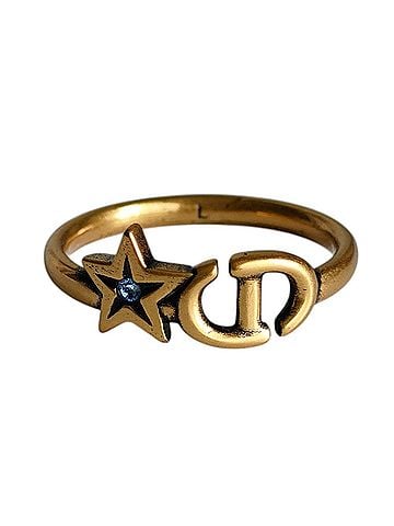 Christian Dior Christian Dior DIOR Lucky Charm Star Sterling Silver Ring, Gold Color, Women's, Size L (equivalent to), with Box. (view 1)
