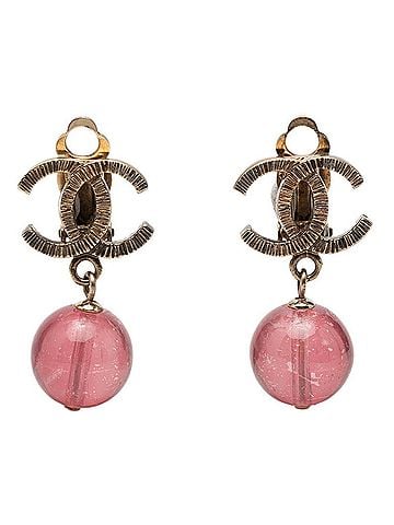 Chanel Chanel Coco Mark Swing Earrings, 10P Engraving, Gold, Pink Metal, Plastic, Women's CHANEL (view 1)