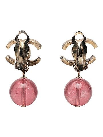 Chanel Chanel Coco Mark Swing Earrings, 10P Engraving, Gold, Pink Metal, Plastic, Women's CHANEL (view 2)