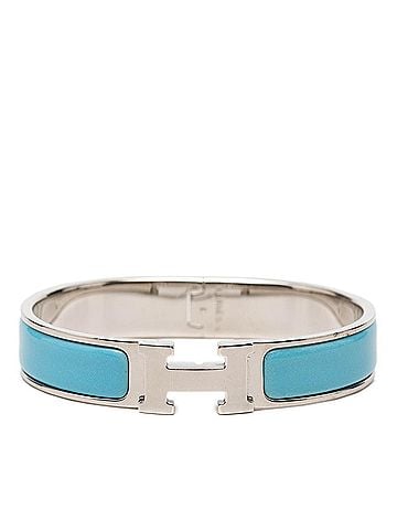 Hermès Hermes Click H PM Logo Enamel Bracelet Bangle Silver Blue Metal Women's HERMES (view 1)