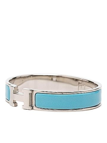 Hermès Hermes Click H PM Logo Enamel Bracelet Bangle Silver Blue Metal Women's HERMES (view 2)