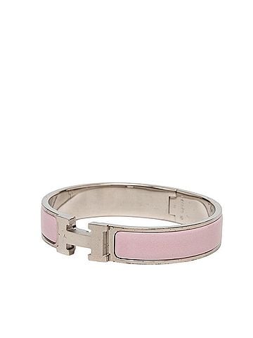 Hermès Hermes Click H PM Bracelet, Silver and Pink Metal Enamel, Women's. (view 2)