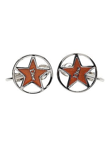 Christian Dior Christian Dior Dior Logo Star Motif Earrings, Silver and Orange Metal, Women's. (view 2)