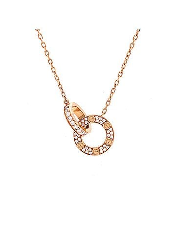 Cartier Love Interlocking Pave Necklace 18K Rose Gold and Diamonds (view 1)