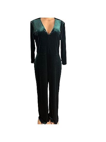 Preston & York Elegant Green Velvet Jumpsuit Casual Pants (view 1)