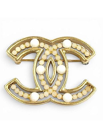 Chanel CHANEL Vintage 02A Coco Mark Design Brooch Accessory Gold White Women's (view 1)