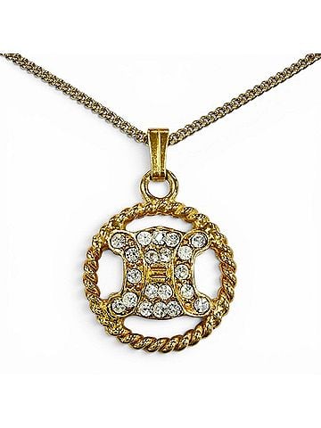 Céline CELINE Vintage Triomphe Blazon Rhinestone Necklace, Gold Color, Made in Italy, Women's Accessory (view 1)