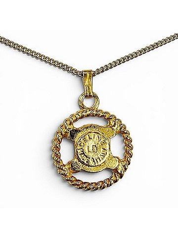 Céline CELINE Vintage Triomphe Blazon Rhinestone Necklace, Gold Color, Made in Italy, Women's Accessory (view 2)