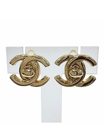Chanel CHANEL Vintage 97P Coco Mark Turnlock Earrings, Gold, Made in France, Women's, with Box (view 1)