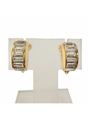 Christian Dior Christian Dior Vintage Baguette Cluster Huggy Earrings, Gold Clear, Women's Accessory (view 1)