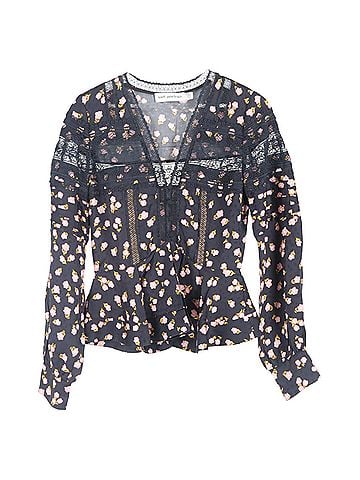 Self-Portrait  Self-Portrait Lace-Trimmed Floral-Print Peplum Top in Multicolor Viscose (view 1)