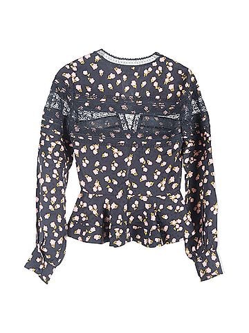 Self-Portrait  Self-Portrait Lace-Trimmed Floral-Print Peplum Top in Multicolor Viscose (view 2)