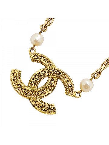 Chanel Chanel Necklace, Coco Mark, GP Plated, Faux Pearl, Gold, Women's (view 1)